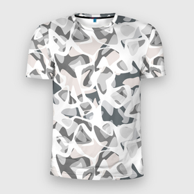 Мужская футболка 3D Slim с принтом Абстрактный пятнистый узор Камуфляж зимний в Екатеринбурге, 100% полиэстер с улучшенными характеристиками | приталенный силуэт, круглая горловина, широкие плечи, сужается к линии бедра | Тематика изображения на принте: 