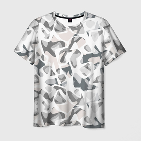 Мужская футболка 3D с принтом Абстрактный пятнистый узор Камуфляж зимний в Санкт-Петербурге, 100% полиэфир | прямой крой, круглый вырез горловины, длина до линии бедер | 