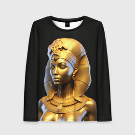 Женский лонгслив 3D с принтом Нейросеть   золотая египетская богиня в Санкт-Петербурге, 100% полиэстер | длинные рукава, круглый вырез горловины, полуприлегающий силуэт | 