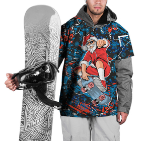 Накидка на куртку 3D с принтом Санта Клаус на скейтборде в Екатеринбурге, 100% полиэстер |  | 