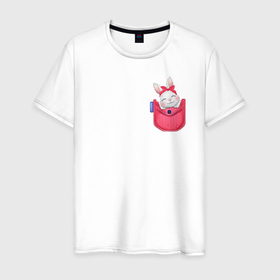 Мужская футболка хлопок с принтом Зайка  в кармашке в Кировске, 100% хлопок | прямой крой, круглый вырез горловины, длина до линии бедер, слегка спущенное плечо. | 