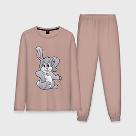 Мужская пижама хлопок (с лонгсливом) с принтом Серый кролик    символ 2023 в Кировске,  |  | 