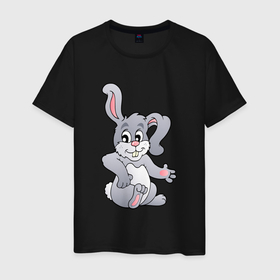 Мужская футболка хлопок с принтом Серый кролик    символ 2023 в Кировске, 100% хлопок | прямой крой, круглый вырез горловины, длина до линии бедер, слегка спущенное плечо. | 
