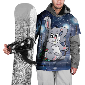 Накидка на куртку 3D с принтом Кролик на фоне снегопада в Екатеринбурге, 100% полиэстер |  | 