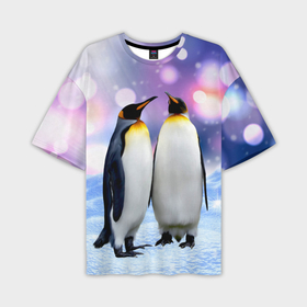 Мужская футболка OVERSIZE 3D с принтом Пингвины на снегу в Курске,  |  | Тематика изображения на принте: 
