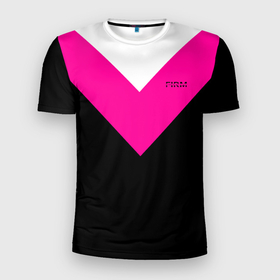Мужская футболка 3D Slim с принтом FIRM черный с розовой вставкой в Екатеринбурге, 100% полиэстер с улучшенными характеристиками | приталенный силуэт, круглая горловина, широкие плечи, сужается к линии бедра | 