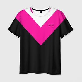 Мужская футболка 3D с принтом FIRM черный с розовой вставкой в Екатеринбурге, 100% полиэфир | прямой крой, круглый вырез горловины, длина до линии бедер | 