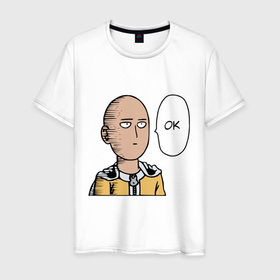 Мужская футболка хлопок с принтом Saitama   ok в Петрозаводске, 100% хлопок | прямой крой, круглый вырез горловины, длина до линии бедер, слегка спущенное плечо. | 