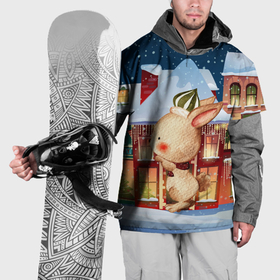 Накидка на куртку 3D с принтом Новогодний зайчик 2023 , 100% полиэстер |  | Тематика изображения на принте: 