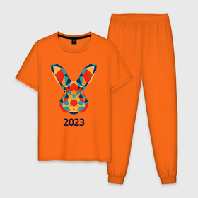 Мужская пижама хлопок с принтом Кролик из мозаики 2023 в Санкт-Петербурге, 100% хлопок | брюки и футболка прямого кроя, без карманов, на брюках мягкая резинка на поясе и по низу штанин
 | Тематика изображения на принте: 