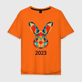 Мужская футболка хлопок Oversize с принтом Кролик из мозаики 2023 в Санкт-Петербурге, 100% хлопок | свободный крой, круглый ворот, “спинка” длиннее передней части | Тематика изображения на принте: 