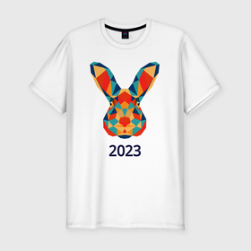 Мужская футболка хлопок Slim с принтом Кролик из мозаики 2023 в Санкт-Петербурге, 92% хлопок, 8% лайкра | приталенный силуэт, круглый вырез ворота, длина до линии бедра, короткий рукав | Тематика изображения на принте: 