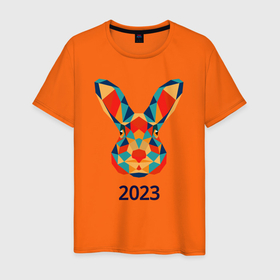 Мужская футболка хлопок с принтом Кролик из мозаики 2023 в Санкт-Петербурге, 100% хлопок | прямой крой, круглый вырез горловины, длина до линии бедер, слегка спущенное плечо. | Тематика изображения на принте: 