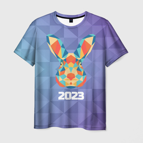 Мужская футболка 3D с принтом Кролик из мозаики  2023 в Санкт-Петербурге, 100% полиэфир | прямой крой, круглый вырез горловины, длина до линии бедер | Тематика изображения на принте: 