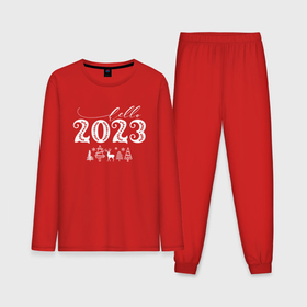 Мужская пижама хлопок (с лонгсливом) с принтом Hello New Year 2023 в Санкт-Петербурге,  |  | 
