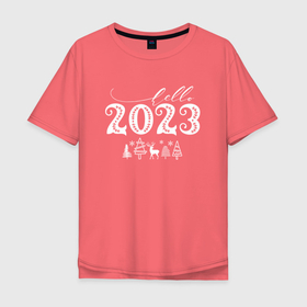 Мужская футболка хлопок Oversize с принтом Hello New Year 2023 в Екатеринбурге, 100% хлопок | свободный крой, круглый ворот, “спинка” длиннее передней части | 
