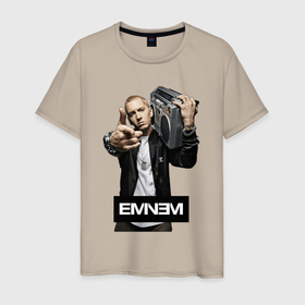 Мужская футболка хлопок с принтом Eminem boombox в Новосибирске, 100% хлопок | прямой крой, круглый вырез горловины, длина до линии бедер, слегка спущенное плечо. | Тематика изображения на принте: 