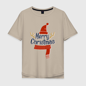 Мужская футболка хлопок Oversize с принтом 2023 Merry Christmas в Новосибирске, 100% хлопок | свободный крой, круглый ворот, “спинка” длиннее передней части | 