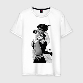 Мужская футболка хлопок с принтом Джотаро и платиновая звезда в Екатеринбурге, 100% хлопок | прямой крой, круглый вырез горловины, длина до линии бедер, слегка спущенное плечо. | Тематика изображения на принте: 