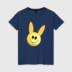 Женская футболка хлопок с принтом Кролик смайлик в Тюмени, 100% хлопок | прямой крой, круглый вырез горловины, длина до линии бедер, слегка спущенное плечо | 