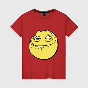 Женская футболка хлопок с принтом Smiley trollface в Белгороде, 100% хлопок | прямой крой, круглый вырез горловины, длина до линии бедер, слегка спущенное плечо | 