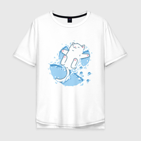 Мужская футболка хлопок Oversize с принтом Снежный котоик в Санкт-Петербурге, 100% хлопок | свободный крой, круглый ворот, “спинка” длиннее передней части | Тематика изображения на принте: 