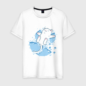 Мужская футболка хлопок с принтом Снежный котоик в Петрозаводске, 100% хлопок | прямой крой, круглый вырез горловины, длина до линии бедер, слегка спущенное плечо. | 