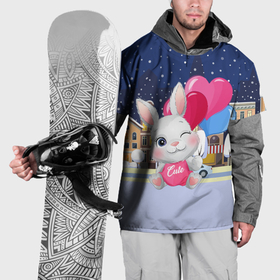 Накидка на куртку 3D с принтом Зайка с шариками новый год в Курске, 100% полиэстер |  | Тематика изображения на принте: 