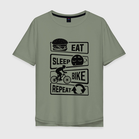 Мужская футболка хлопок Oversize с принтом Eat sleep bike repeat art в Тюмени, 100% хлопок | свободный крой, круглый ворот, “спинка” длиннее передней части | 