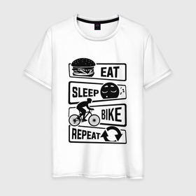 Мужская футболка хлопок с принтом Eat sleep bike repeat art , 100% хлопок | прямой крой, круглый вырез горловины, длина до линии бедер, слегка спущенное плечо. | 