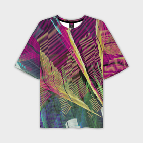 Мужская футболка OVERSIZE 3D с принтом Неоновые волнообразные линии в Санкт-Петербурге,  |  | 