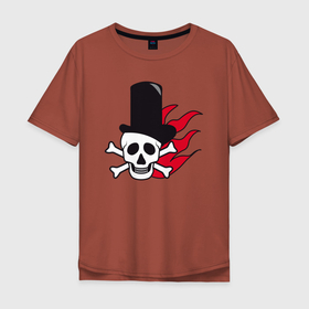Мужская футболка хлопок Oversize с принтом Череп в шляпе и в красном огне , 100% хлопок | свободный крой, круглый ворот, “спинка” длиннее передней части | 