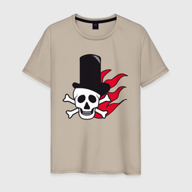 Мужская футболка хлопок с принтом Череп в шляпе и в красном огне в Курске, 100% хлопок | прямой крой, круглый вырез горловины, длина до линии бедер, слегка спущенное плечо. | 