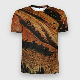 Мужская футболка 3D Slim с принтом Тёмно оранжевые краски в Екатеринбурге, 100% полиэстер с улучшенными характеристиками | приталенный силуэт, круглая горловина, широкие плечи, сужается к линии бедра | 