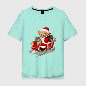 Мужская футболка хлопок Oversize с принтом Новогодний мишка в Петрозаводске, 100% хлопок | свободный крой, круглый ворот, “спинка” длиннее передней части | Тематика изображения на принте: 