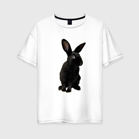 Женская футболка хлопок Oversize с принтом Черный кролик на счастье в Рязани, 100% хлопок | свободный крой, круглый ворот, спущенный рукав, длина до линии бедер
 | 