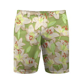 Мужские шорты спортивные с принтом Нежные цветы   лилии: цветной паттерн ,  |  | 
