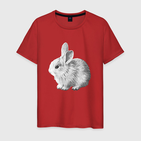 Мужская футболка хлопок с принтом Белый кролик в Курске, 100% хлопок | прямой крой, круглый вырез горловины, длина до линии бедер, слегка спущенное плечо. | 