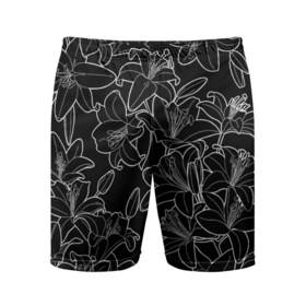 Мужские шорты спортивные с принтом Нежные цветы   лилии: черно белыи ,  |  | 