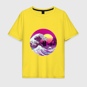 Мужская футболка хлопок Oversize с принтом Ретровейв волна в Кировске, 100% хлопок | свободный крой, круглый ворот, “спинка” длиннее передней части | 