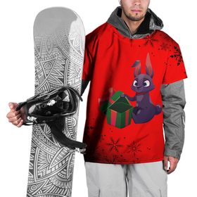 Накидка на куртку 3D с принтом Новогодний кролик с подарочком , 100% полиэстер |  | Тематика изображения на принте: 