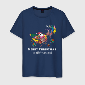 Мужская футболка хлопок с принтом Веселого Рождества грязное животное в Екатеринбурге, 100% хлопок | прямой крой, круглый вырез горловины, длина до линии бедер, слегка спущенное плечо. | 