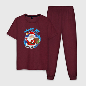 Мужская пижама хлопок с принтом Мультяшный Санта Клаус с мешком подарков в Санкт-Петербурге, 100% хлопок | брюки и футболка прямого кроя, без карманов, на брюках мягкая резинка на поясе и по низу штанин
 | 