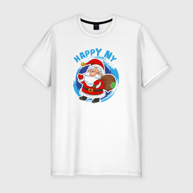 Мужская футболка хлопок Slim с принтом Мультяшный Санта Клаус с мешком подарков , 92% хлопок, 8% лайкра | приталенный силуэт, круглый вырез ворота, длина до линии бедра, короткий рукав | 