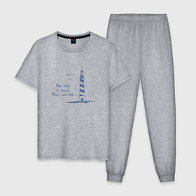 Мужская пижама хлопок с принтом Маяк птицы море в Курске, 100% хлопок | брюки и футболка прямого кроя, без карманов, на брюках мягкая резинка на поясе и по низу штанин
 | 