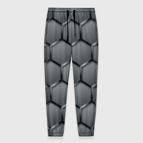 Мужские брюки 3D с принтом Стальные шестигранники на сером фоне в Тюмени, 100% полиэстер | манжеты по низу, эластичный пояс регулируется шнурком, по бокам два кармана без застежек, внутренняя часть кармана из мелкой сетки | 