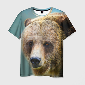 Мужская футболка 3D с принтом Русский бурый медведь в Петрозаводске, 100% полиэфир | прямой крой, круглый вырез горловины, длина до линии бедер | 