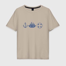Мужская футболка хлопок Oversize с принтом Якорь спасательный круг корабль , 100% хлопок | свободный крой, круглый ворот, “спинка” длиннее передней части | Тематика изображения на принте: 