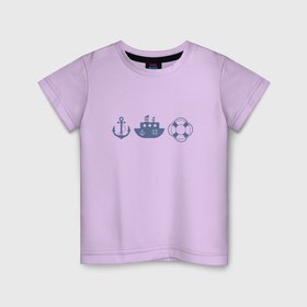 Детская футболка хлопок с принтом якорь спасательный круг корабль в Санкт-Петербурге, 100% хлопок | круглый вырез горловины, полуприлегающий силуэт, длина до линии бедер | 