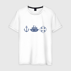 Мужская футболка хлопок с принтом Якорь спасательный круг корабль в Санкт-Петербурге, 100% хлопок | прямой крой, круглый вырез горловины, длина до линии бедер, слегка спущенное плечо. | 